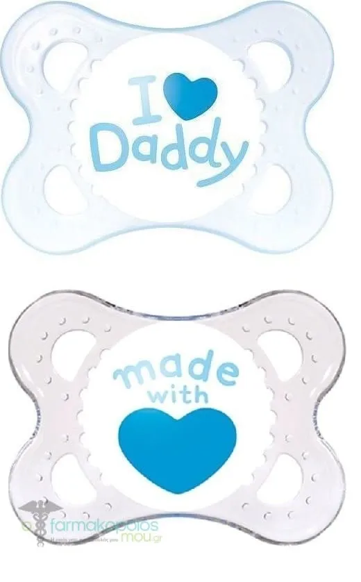 Mam I Love Mummy & Daddy Silicone Orthodontic Soother 2-6m (115S), 2pcs - Μπλέ