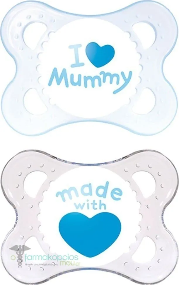 Mam I Love Mummy & Daddy Silicone Orthodontic Soother 2-6m (115S), 2pcs - Γαλάζιο