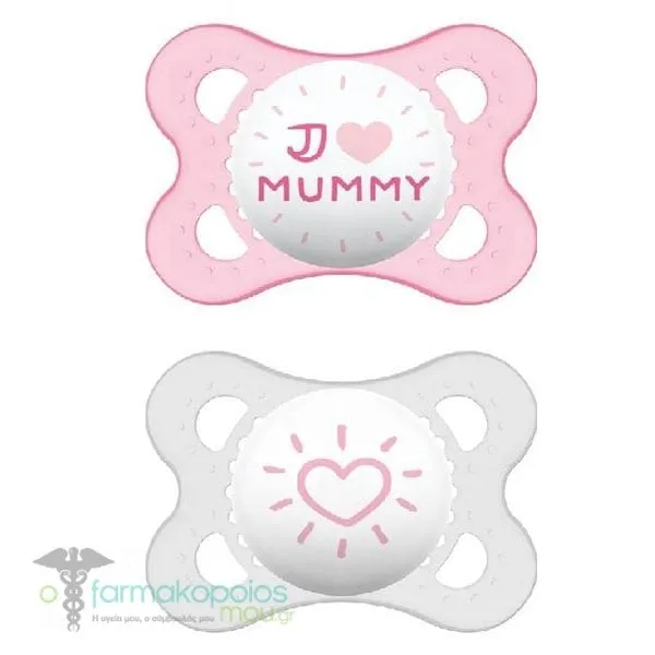 Mam I Love Mummy & Daddy Silicone Orthodontic Soother 2-6m (115S), 2pcs - Ροζ-Λευκο