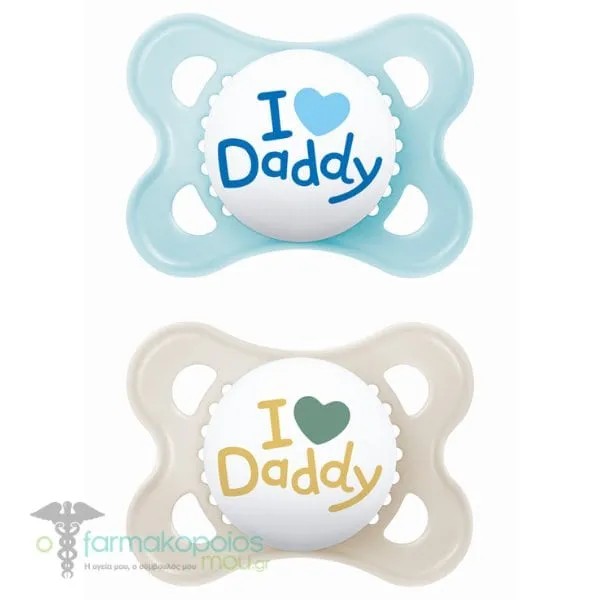 Mam I Love Mummy & Daddy Ορθοδοντική Πιπίλα Σιλικόνης 2-6m (115S), 2 τεμ - Μπλε-Daddy