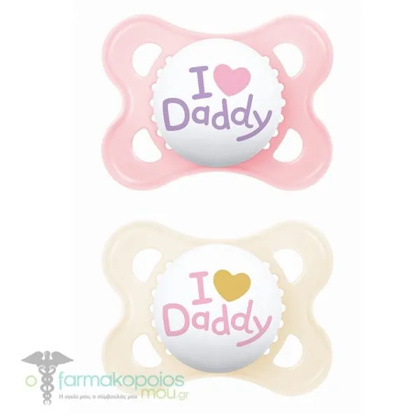 Mam I Love Mummy & Daddy Silicone Orthodontic Soother 2-6m (115S), 2pcs - Ροζ-Daddy