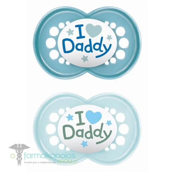 Mam I love Mummy & Daddy Orthodontic Silicone Soother 6-16m+, 2pcs - Γαλάζιο-Μπλε