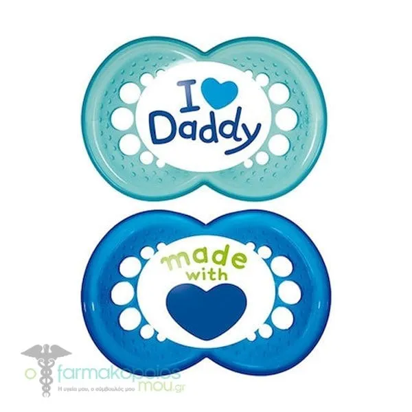 Mam I love Mummy & Daddy Orthodontic Silicone Soother 6-16m+, 2pcs - Μπλέ