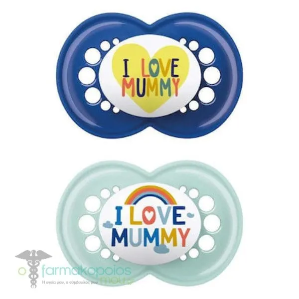 Mam I love Mummy & Daddy Ορθοδοντική Πιπίλα Σιλικόνης 6-16m+, 2τεμ - Μπλέ-Mammy