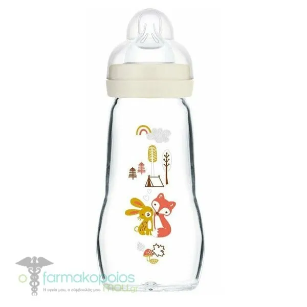 Mam Feel Good Forest Matt Glass Bottle Silicone Teat 2m+, 260ml - Άσπρο
