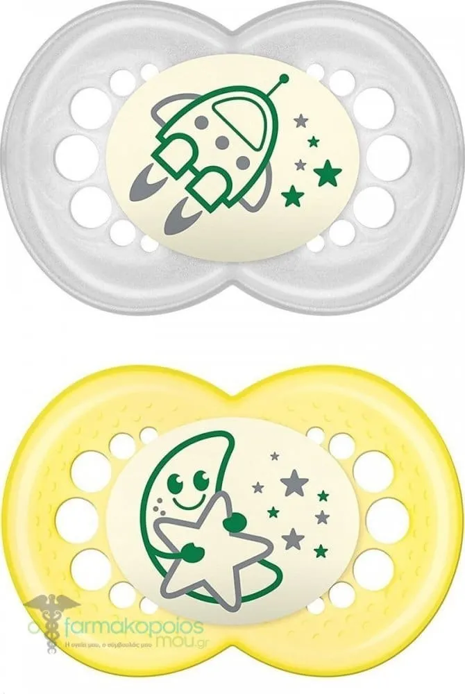 Mam Night Silicone Orthodontic Soother 16m+, 2pcs - Γκρί