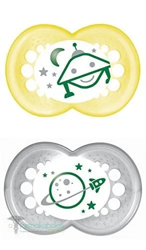 Mam Night Silicone Orthodontic Soother 16m+, 2pcs - Κίτρινο