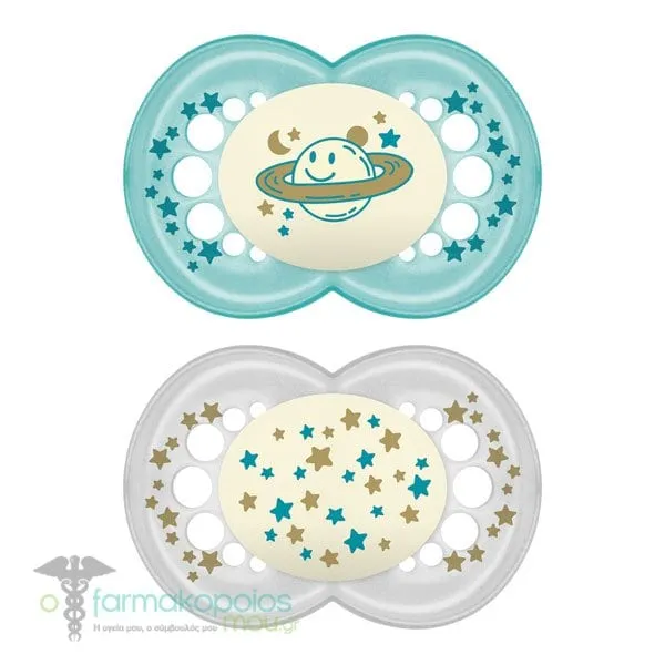 Mam Night Silicone Orthodontic Soother 16m+, 2pcs - Βεραμάν-Λευκό