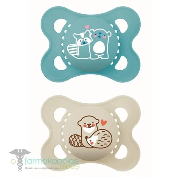 Mam Original Orthodontic Silicone Soother 2-6m (100S), 2pcs - Μπλε-Μπέζ