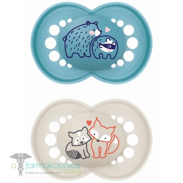 Mam Original (250SB) Orthodontic Pacifier with Silicone 16m+, 2pcs - Μπλε-Μπέζ