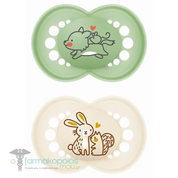 Mam Original (250SB) Orthodontic Pacifier with Silicone 16m+, 2pcs - Λευκό-Πράσινο