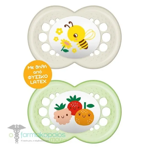 Mam Original Orthodontic Natural Rubber Pacifier 6-16m (151L), 2pcs - 017 Λευκό-Λαχανί