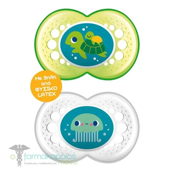 Mam Original Orthodontic Natural Rubber Pacifier 6-16m (151L), 2pcs - Πράσινο-Διάφανο