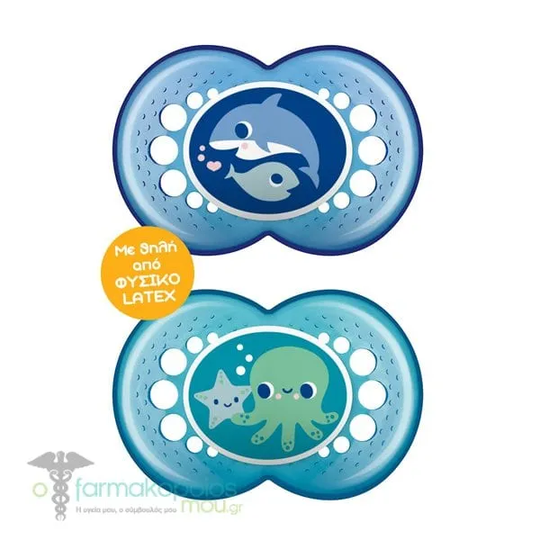 Mam Original Orthodontic Natural Rubber Pacifier 6-16m (151L), 2pcs - Μπλε-Γαλάζιο