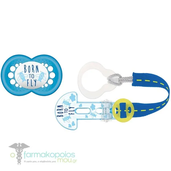 Mam Original & Clip it! 319S Set with Orthodontic Silicone Pacifier 6-16m+ & Pacifier Clip for All Pacifier Types, 1set - Μπλέ