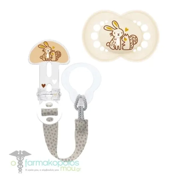 Mam Original & Clip it! 319S Set with Orthodontic Silicone Pacifier 6-16m+ & Pacifier Clip for All Pacifier Types, 1set - Άσπρο