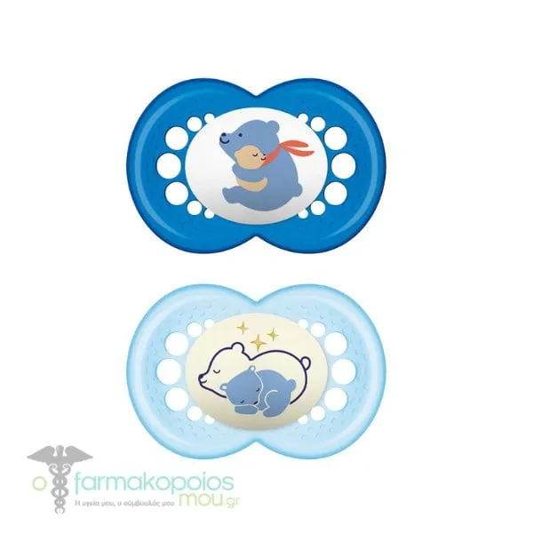 Mam Original Day & Night Pacifiers Set 6-16m, 2pcs - Μπλε-Γαλάζιο
