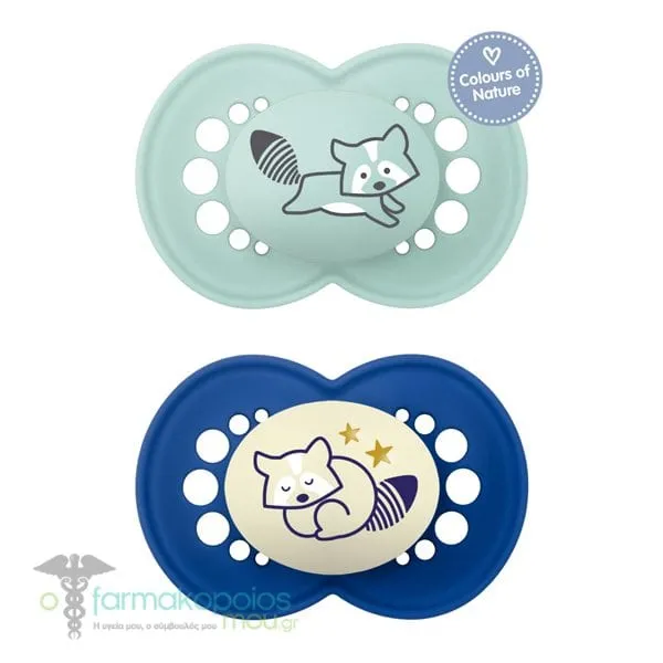 Mam Original Day & Night Set Πιπίλες 16m+, 2τεμ - Μπλε Ρακούν