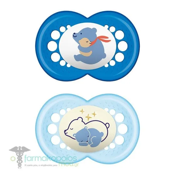 Mam Original Day & Night Pacifiers Set 16m+, 2pcs - Γαλάζιο-Μπλε