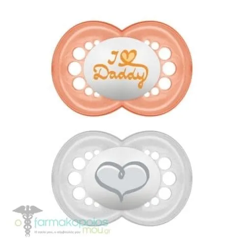 Mam Original I love Mummy & Daddy Ορθοδοντική Πιπίλα SkinSoft Σιλικόνης 16m+, 2τεμ - Πορτοκάλι