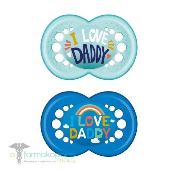 Mam Original I love Mummy & Daddy Orthodontic Silicone Soother SkinSoft 16m+, 2pcs - Τιρκουάζ-Μπλε