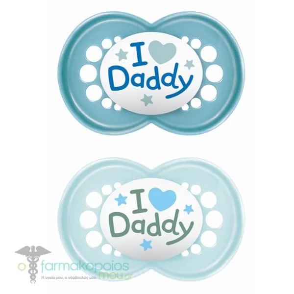 Mam Original I love Mummy & Daddy Orthodontic Silicone Soother SkinSoft 16m+, 2pcs - Μπλε-Daddy