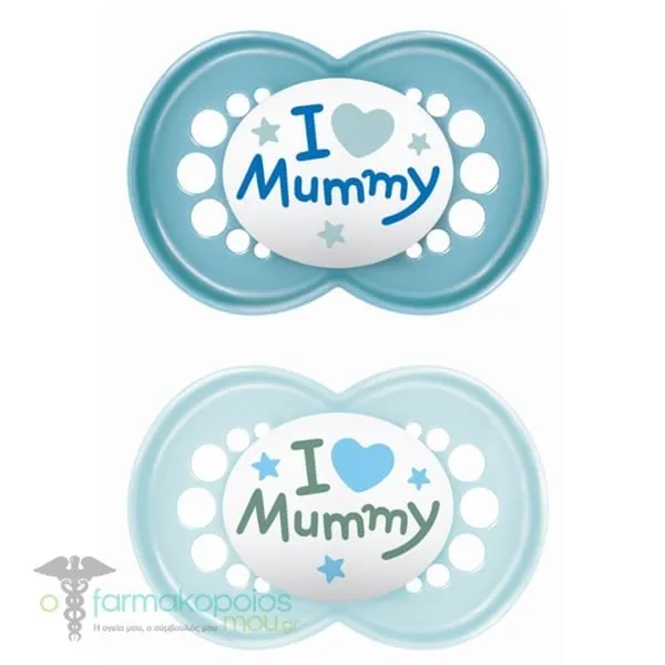 Mam Original I love Mummy & Daddy Orthodontic Silicone Soother SkinSoft 16m+, 2pcs - Μπλέ-Mammy