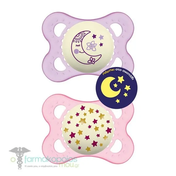 Mam Original Night Ορθοδοντική Πιπίλα Σιλικόνης 2-6m, 2τεμ - Μώβ-Ρόζ
