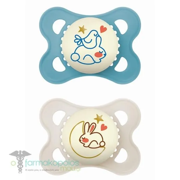 Mam Original Night Orthodontic Silicone Soother 2-6m, 2pcs - Γαλάζιο-Γκρι