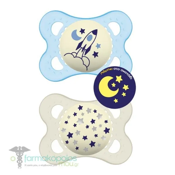 Mam Original Night Orthodontic Silicone Soother 2-6m, 2pcs - Γαλάζιο-Άσπρο