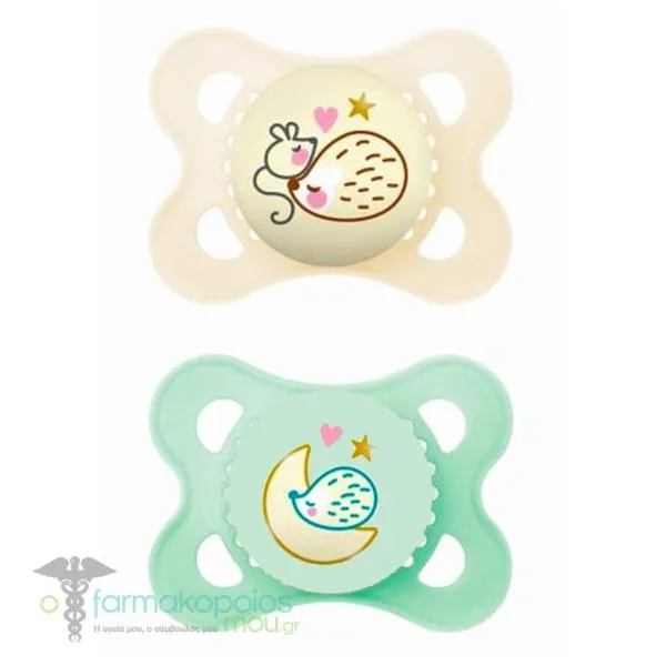 Mam Original Night Orthodontic Silicone Soother 2-6m, 2pcs - Λευκό-Βεραμάν