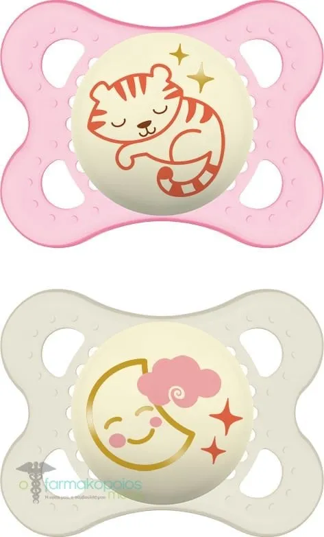 Mam Original Night Orthodontic Silicone Soother 2-6m, 2pcs - Ρόζ