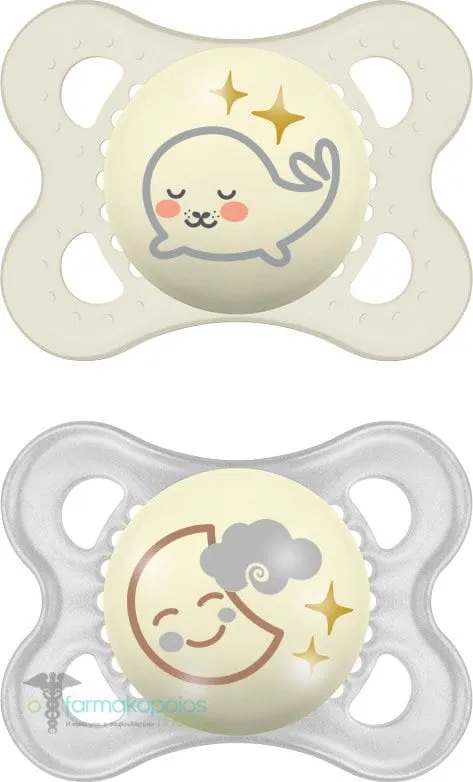 Mam Original Night Orthodontic Silicone Soother 2-6m, 2pcs - Γκρί