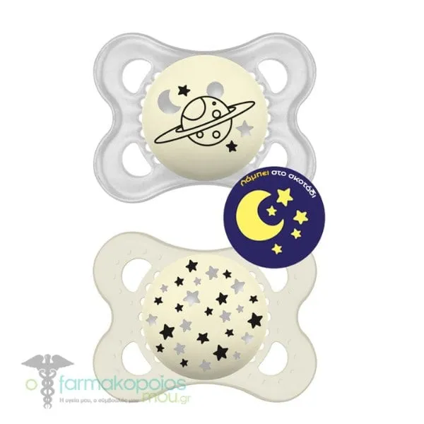 Mam Original Night Orthodontic Silicone Soother 2-6m, 2pcs - Διάφανο-Διάφανο