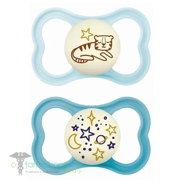 Mam Supreme Night Silicone Pacifier 6m+, 2pcs - Γαλάζιο-Μπλε