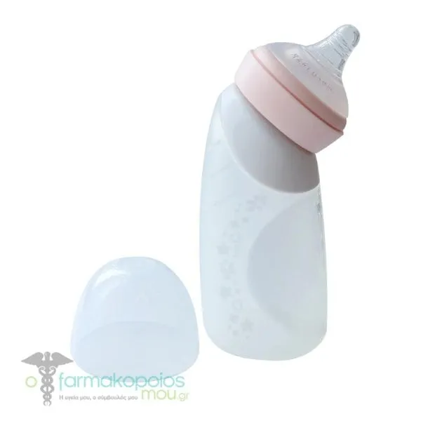Marcus & Marcus Silicone Angled Feeding Bottle, Αποθήκευσης & Θήλαστρο 3m+, 240ml - PEACH
