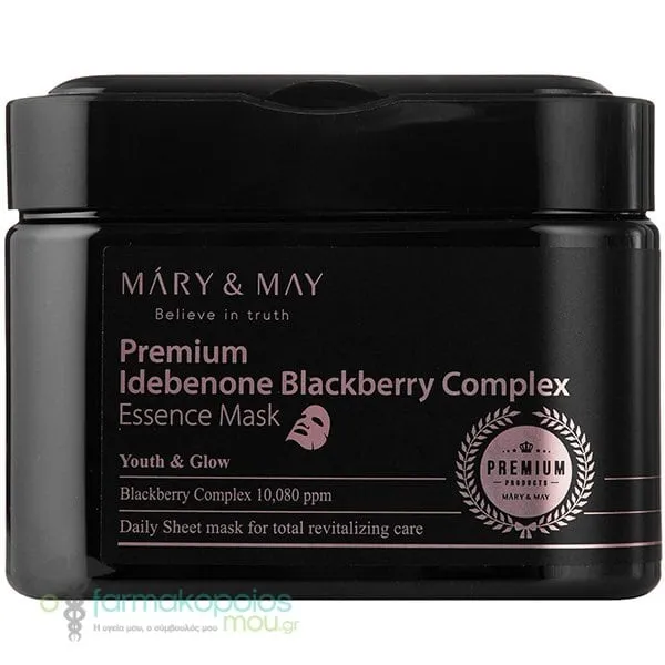 Mary&amp;May Premium Idebenone Blackberry Complex Essence Mask Αντιρυτιδικές Μάσκες Προσώπου, 20τεμ