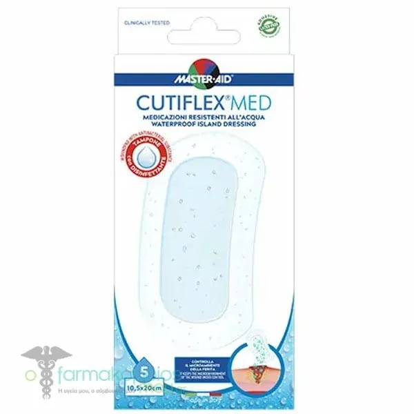 Masteraid Cutiflex Αυτοκόλλητες Διαφανείς &amp; Αδιάβροχες Γάζες 10,5x20cm, 5τεμ