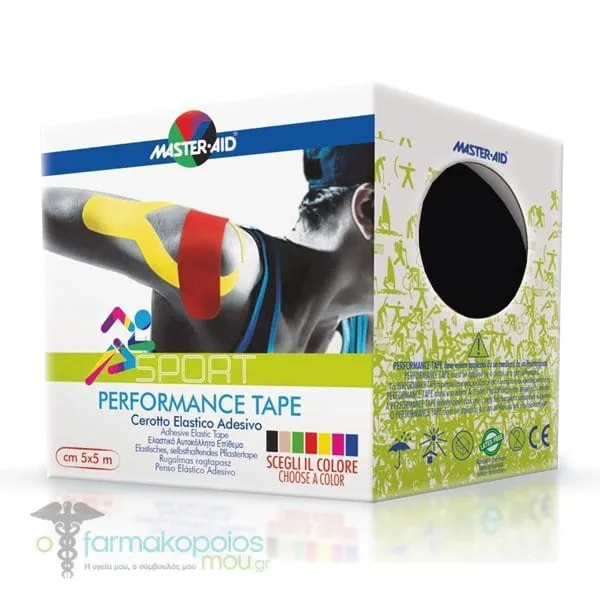 Masteraid Performance Tape - Kinesio Elastic Self-Adhesive Patch Tape Black 5m x 5cm, 1pc