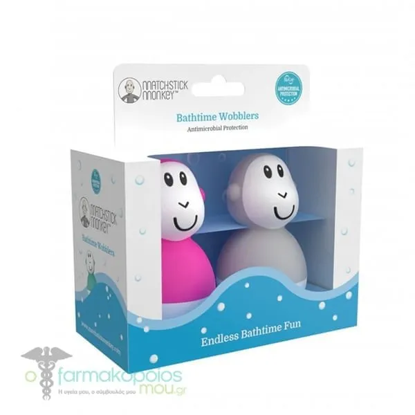 Matchstick Monkey Bathtime Wobblers, 2τεμ - Pink/Cool Grey