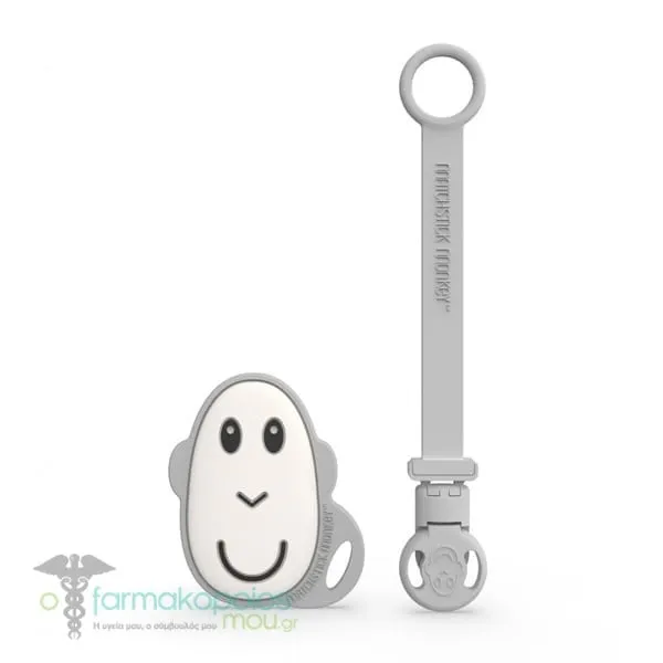 Matchstick Monkey Antimicrobial Protection Flat Face Teether& Soother Clip, 1τεμ - Cool Grey