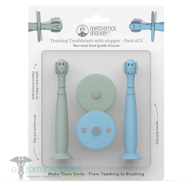 Matchstick Monkey Training Toothbrush with Stopper Βρεφική Οδοντόβουρτσα 3m+, 2τεμ