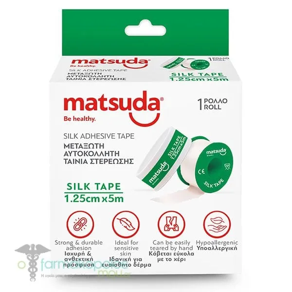 Matsuda Silk Tape Μεταξωτή Αυτοκόλλητη Ταινία Στερέωσης 1.25cmx5m, 1τεμ