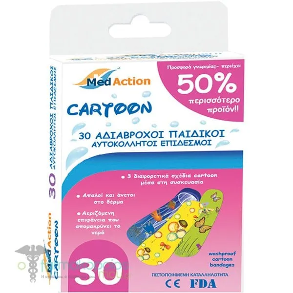 Med Action Cartoon Girls Bandages, 30pcs