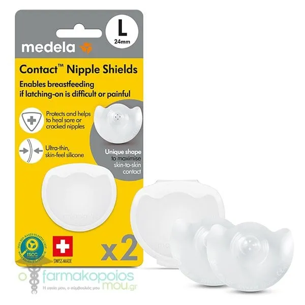 Medela Contact Nipple Shields Ψευδοθηλές Σιλικόνης με Θήκη Μέγεθος Large, 2τεμ
