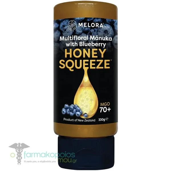 Melora Multifloral Manuka Squeeze MGO 70+ Flower Honey with Blueberry, 330gr
