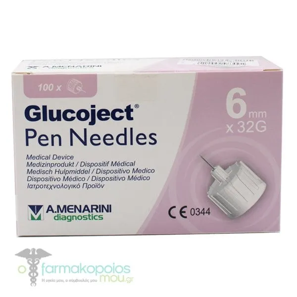 Menarini Glucoject Pen Needles 6mm x 32g, 100pcs