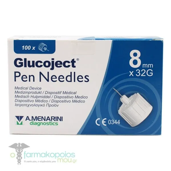 Menarini Glucoject Pen Needles 8mm x 32g, 100pcs