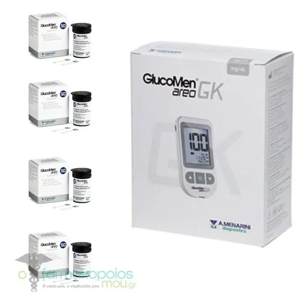 Menarini Promo GlucoMen Areo Sensor Blood Glucose Test Strips, 4x50pcs & Free GlucoMen Areo Gk Blood Glucose Monitor, 1pc, 1set