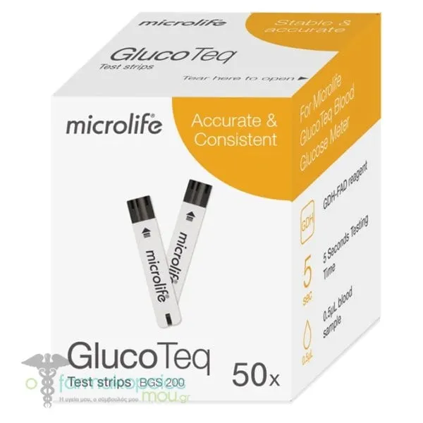 Microlife GlucoTeq Blood Glucose Test Strips, 50pcs